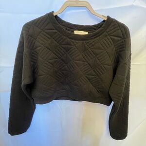 Ces Femme Quilted Cropped Sweatshirt Black Long Sleeve Size S